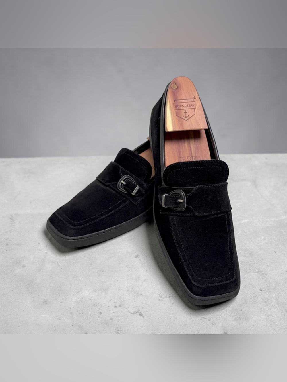 Vintage Ferragamo Sport Womens Black Suede Square Toe Buckle Loafers 8.5 C Italy